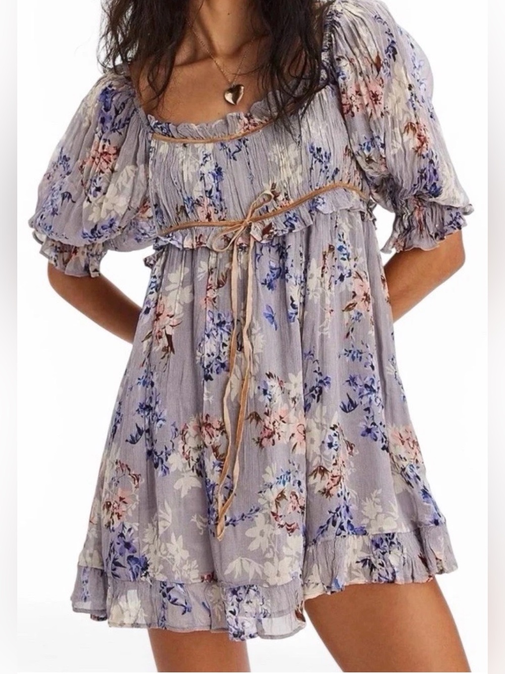 Free People Marney Floral Puff Sleeve Mini Dress